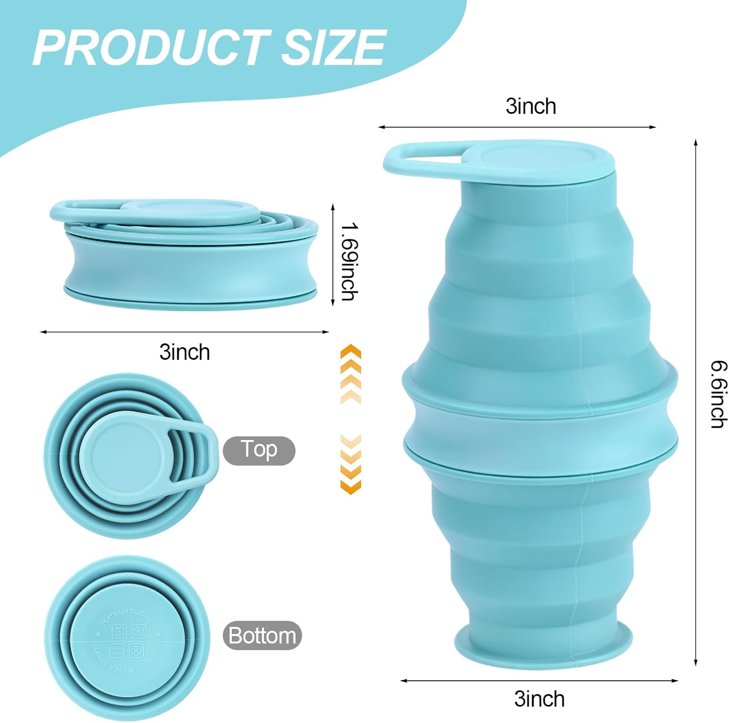 17oz Collapsible Water Bottle,Reuseable BPA Free Silicone Foldable Water Bottles for Outdoor, Travel Gym Hiking,Backpacking Portable & Leakproof,Portable Leak Proof Sports Water Bottle (B) - Image 2