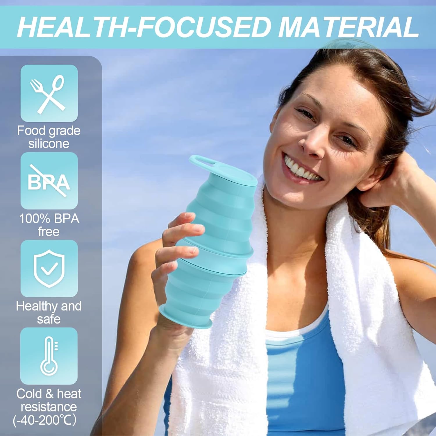 17oz Collapsible Water Bottle,Reuseable BPA Free Silicone Foldable Water Bottles for Outdoor, Travel Gym Hiking,Backpacking Portable & Leakproof,Portable Leak Proof Sports Water Bottle (B) - Image 3