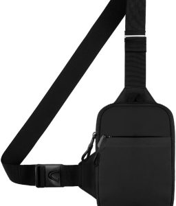 Mini Crossbody Sling Bag Chest Bag Dual Pocket Water Resistant Fanny Pack Running Phone Holder for Men Women Workout Travelling